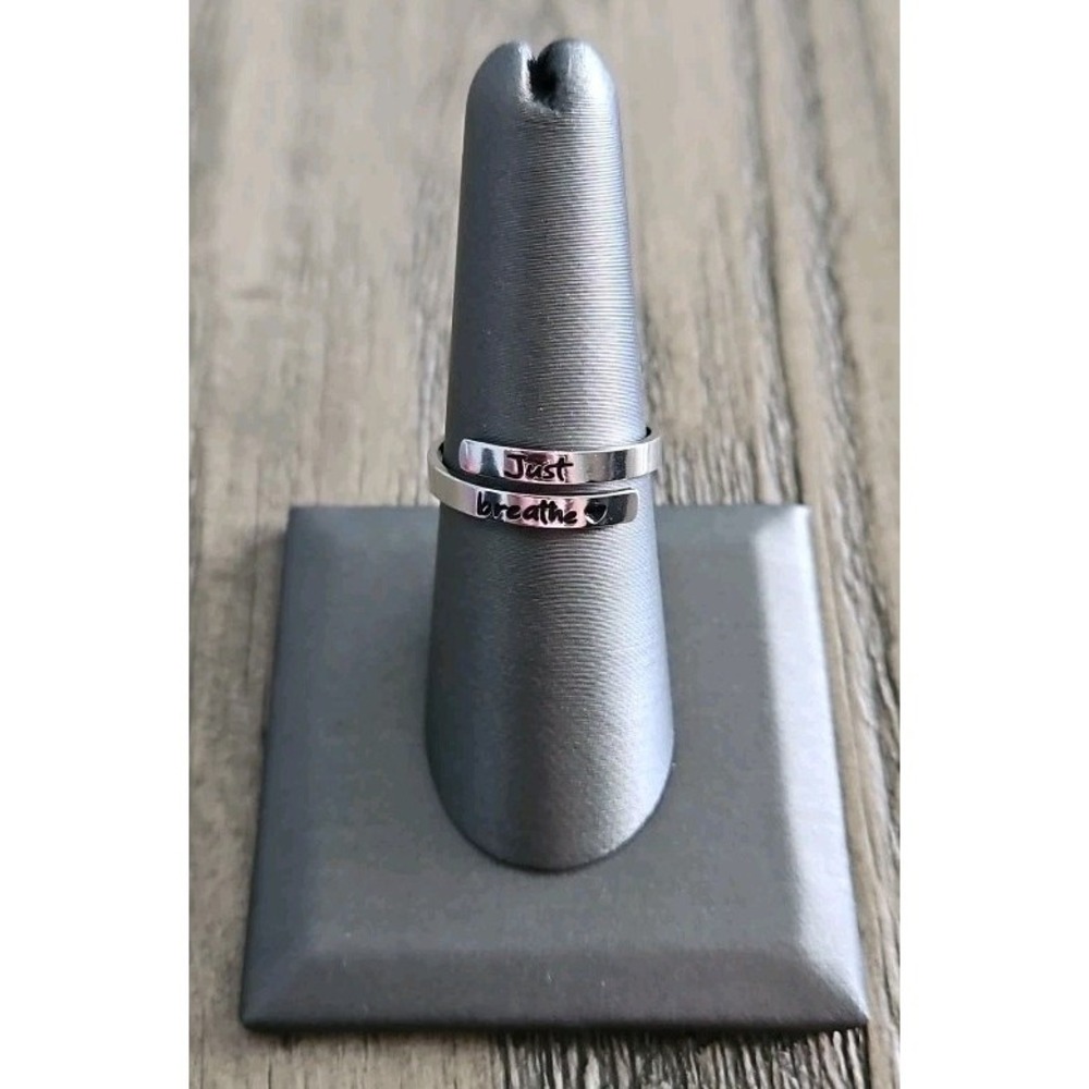 Just Breathe Ring Adjustable Heart Ring Stainless Steel Spiral